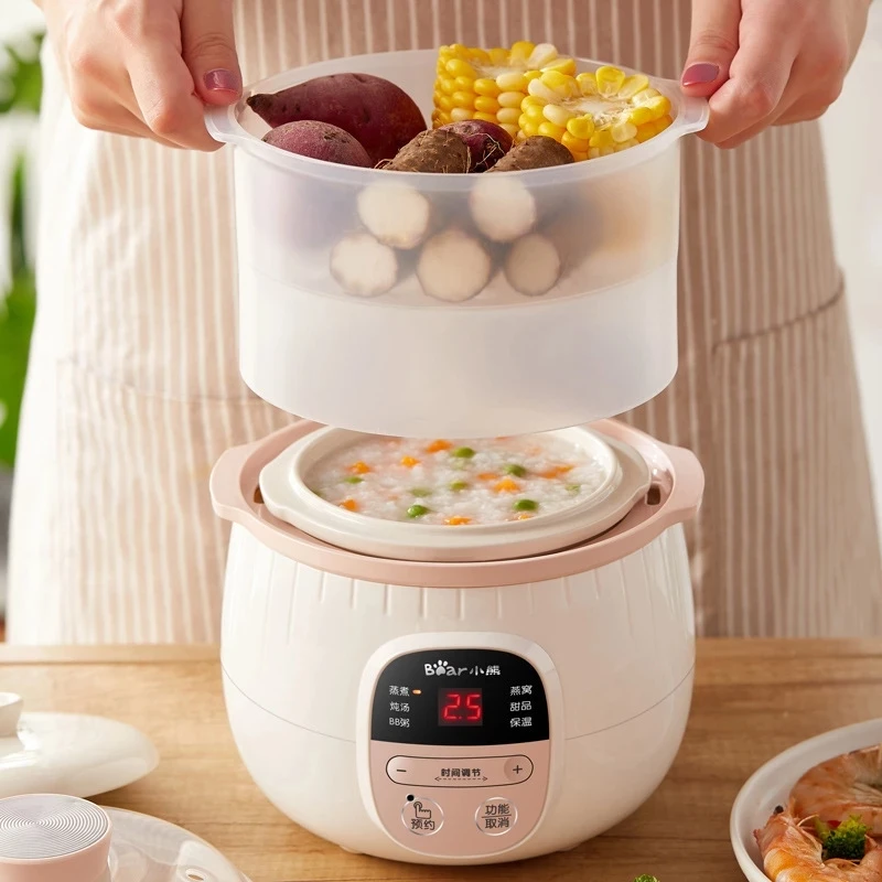 Bear 0.8L Baby Porridge Automatic Electric Cooking Electricity Ceramic Material Stewing Pot 220V with Steamer DDZ-B08C1