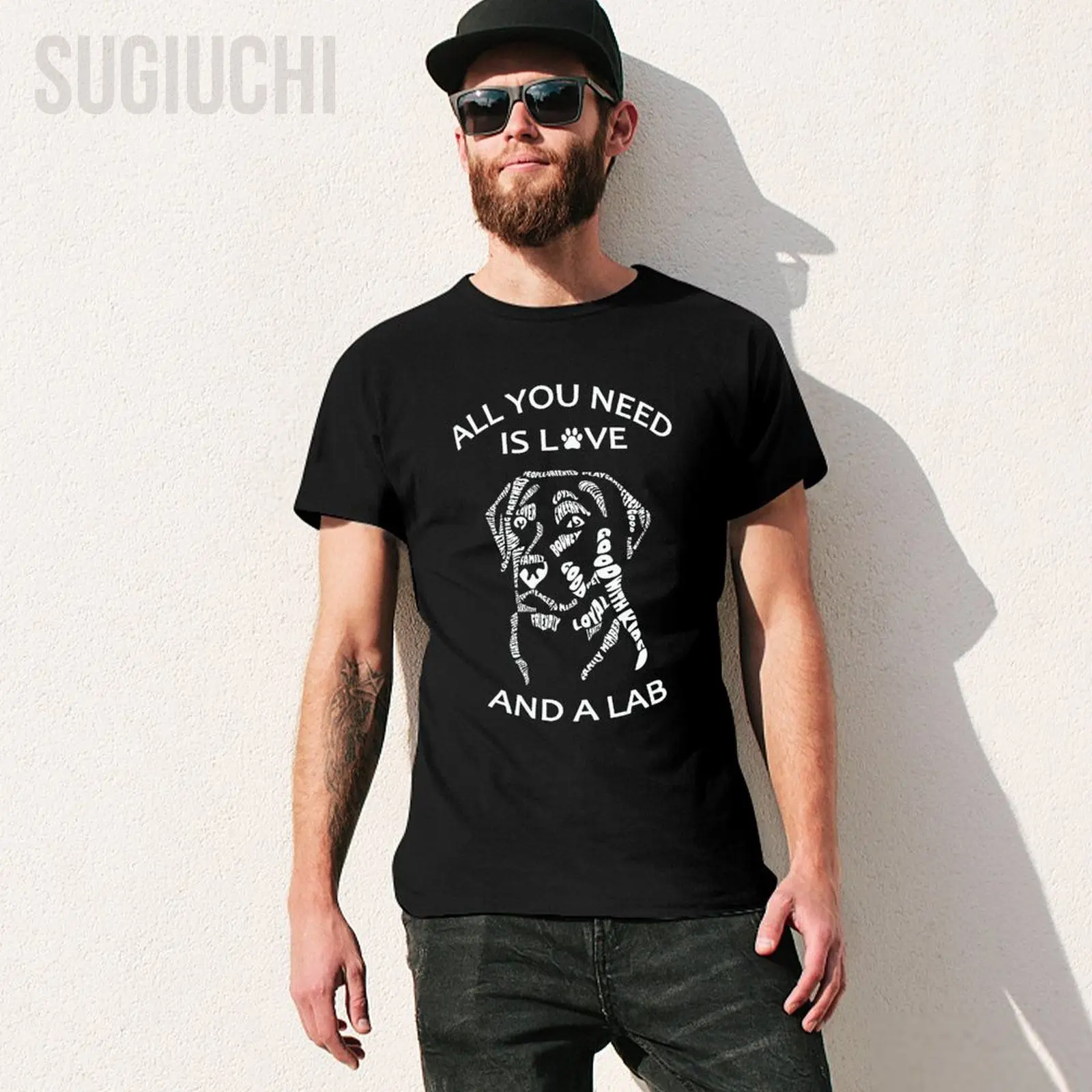 Men All You Need Is Love And A Labrador Black Labrador Caligram Tshirt Tees T Shirts Women Boys 100% Cotton T-Shirt Unisex