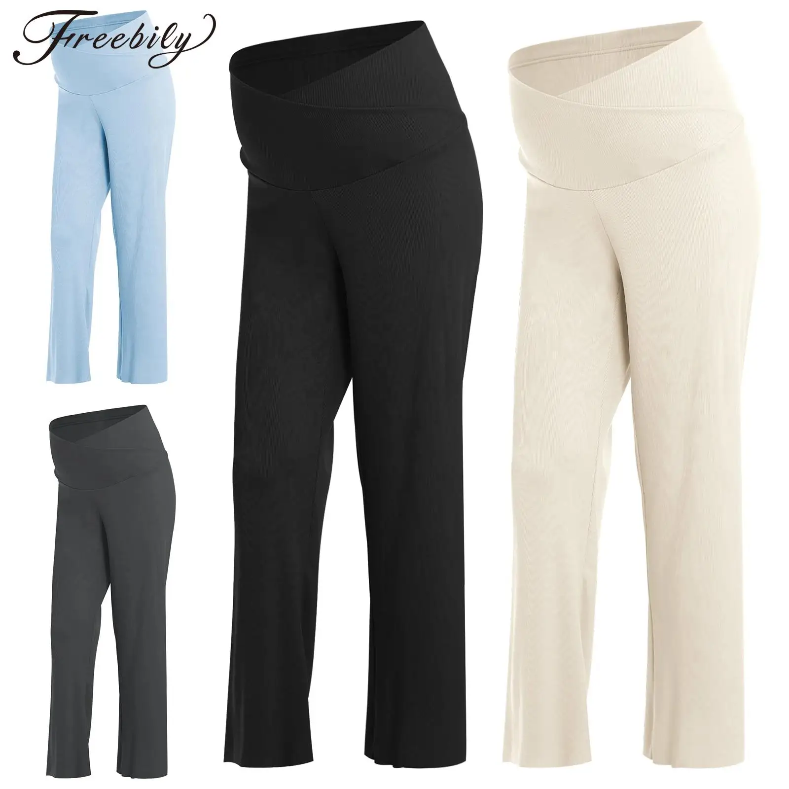 

Maternity Trousers Solid Adjustable Waistband Wide Leg Pants Summer Casual Comfortable Long Pants for Daily Work Workout Yoga