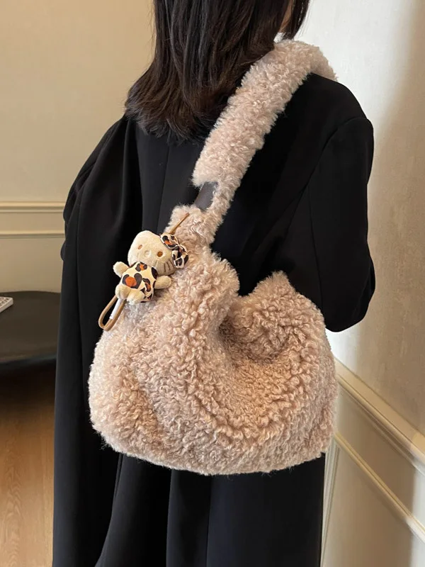 

Casual Large Capaci Lamb Fur Women's oulder Bag Autumn Winter Faion Furry Handbag Single Strap Crossbody Bag