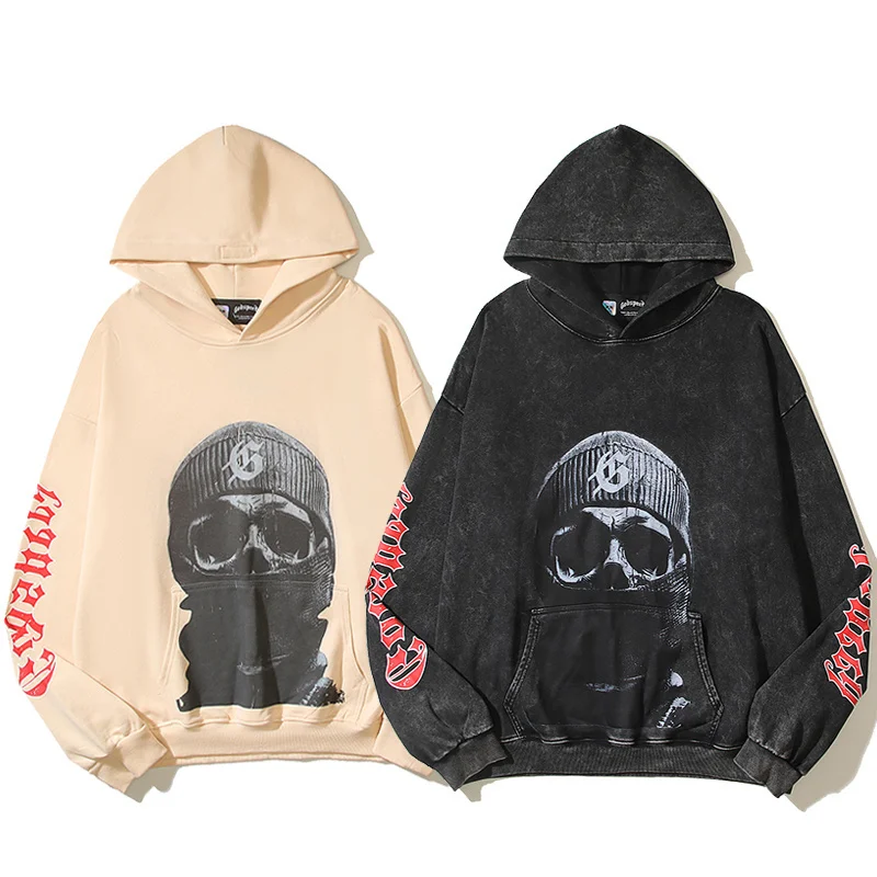 

Godspeed Ретро-маска с принтом головы черепа на талии, американская модная брендовая толстовка Ins Fce, свободная хлопковая длинная толстовка с капюшоном све