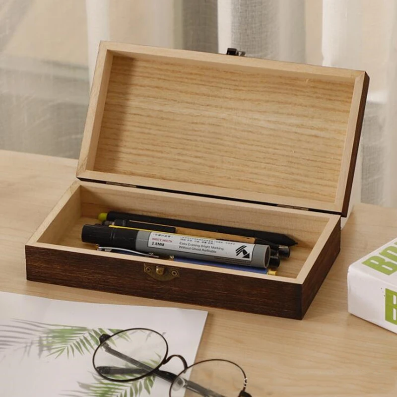 New Retro Jewelry Box Desktop Natural Wood Clamshell Storage Hand Decoration Wooden Box Postcard Storage Organizer Box