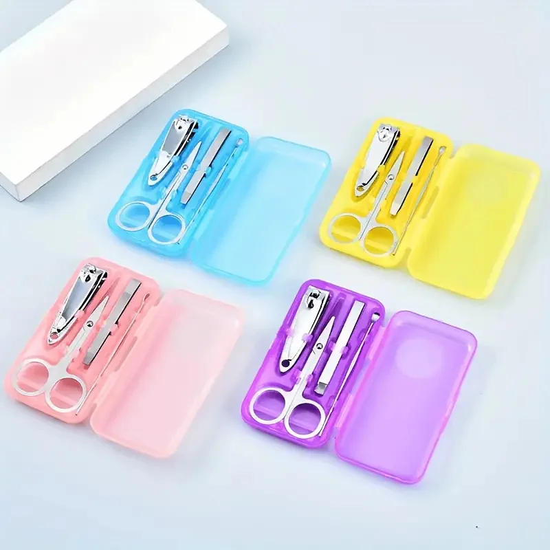 4 Pack Portable Stainless Steel Nail Clippers Set Colorful Plastic Box for Personal Nail Beauty Manicure Tools Hot Sale