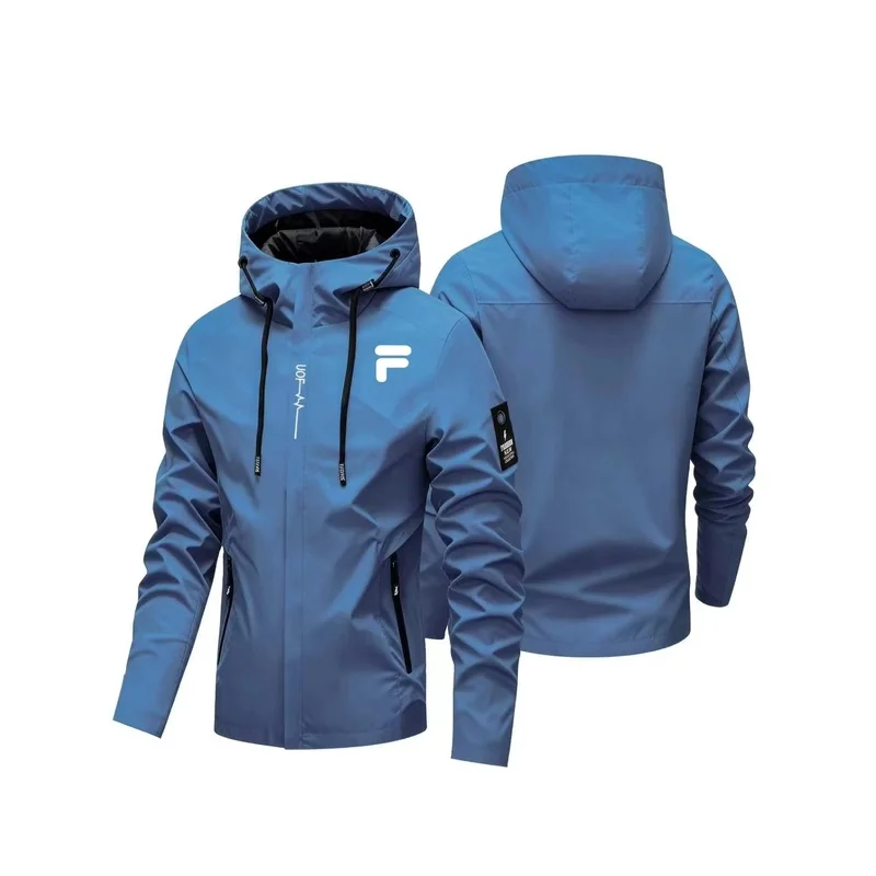 Men's Hooded Waterproof and Windproof Zipper Coat Autumn Outdoor Hiking and Casual Sports Outerwear F Logo Style S-3XL Size