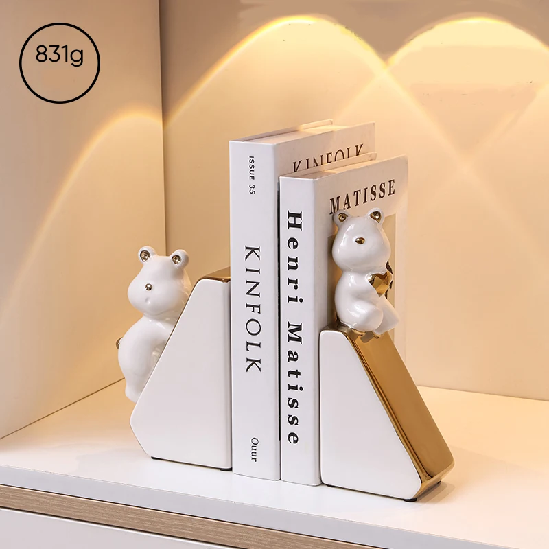 Luxury Decor Bookends Ceramic Bear Sculpture Desktop Ornaments For Indoor Decor