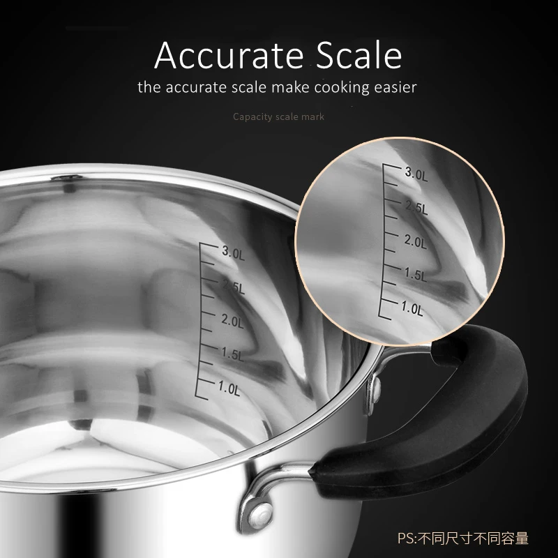 LFGB Certified 2~4L Capacity Cooking Pot Pure 304 Stainless Steel Kitchen Stewing Saucepot Ultra Thick Cookware with Cover