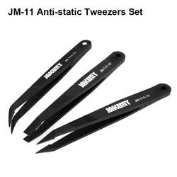 JAKEMY JM-T11 3 in 1 Anti-static Tweezers Set for Mobile Phone Laptop Repair Heat Resistant PCB Repair Curved Pointed Tweezers