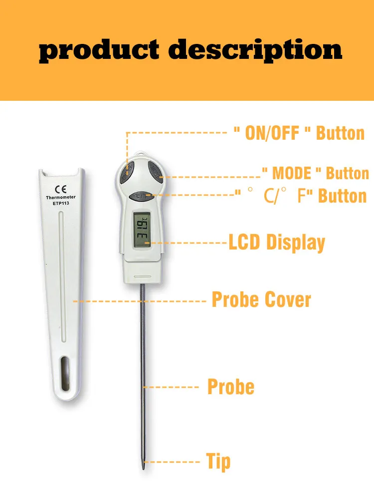 

all sun ETP113 Thermometer Handheld Digital BBQ Temperature Detector Contact Thermometer Kitchen Cook Tools