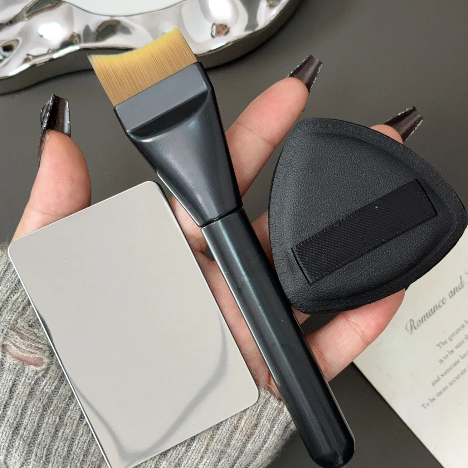 3 pçs/set fundação escova puff e paleta kit versátil rosto contorno escova cosméticos puff com espátula ferramentas de maquiagem para mulher