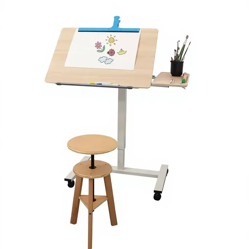 Adjustable Height Mobile Wooden Drawing Study Table Painting Desk Office Computer Workstation Home Station with Flip Top