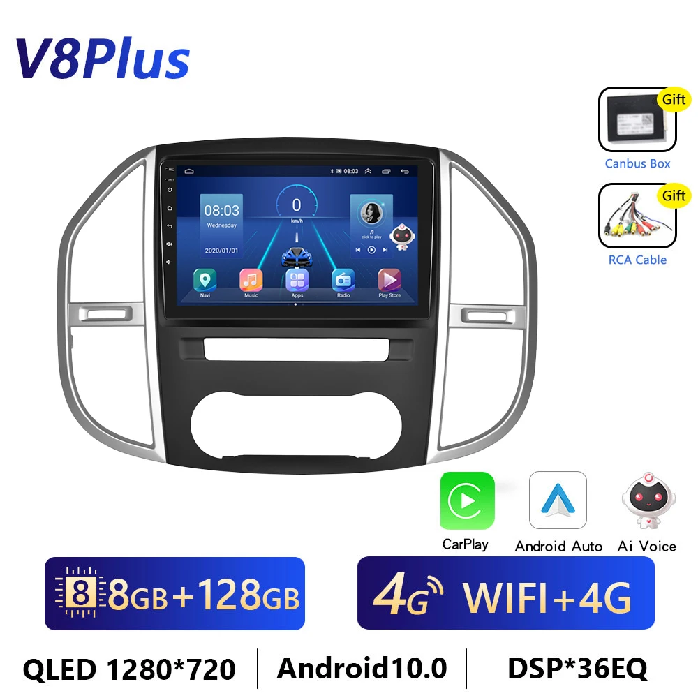 Podofo 4G Carplay Android Autoradio Voor Mercedes Benz Vito 3 W447 2014-2021 Multimediaspeler Gps Navigatie 2-Din Dsp Head Unit