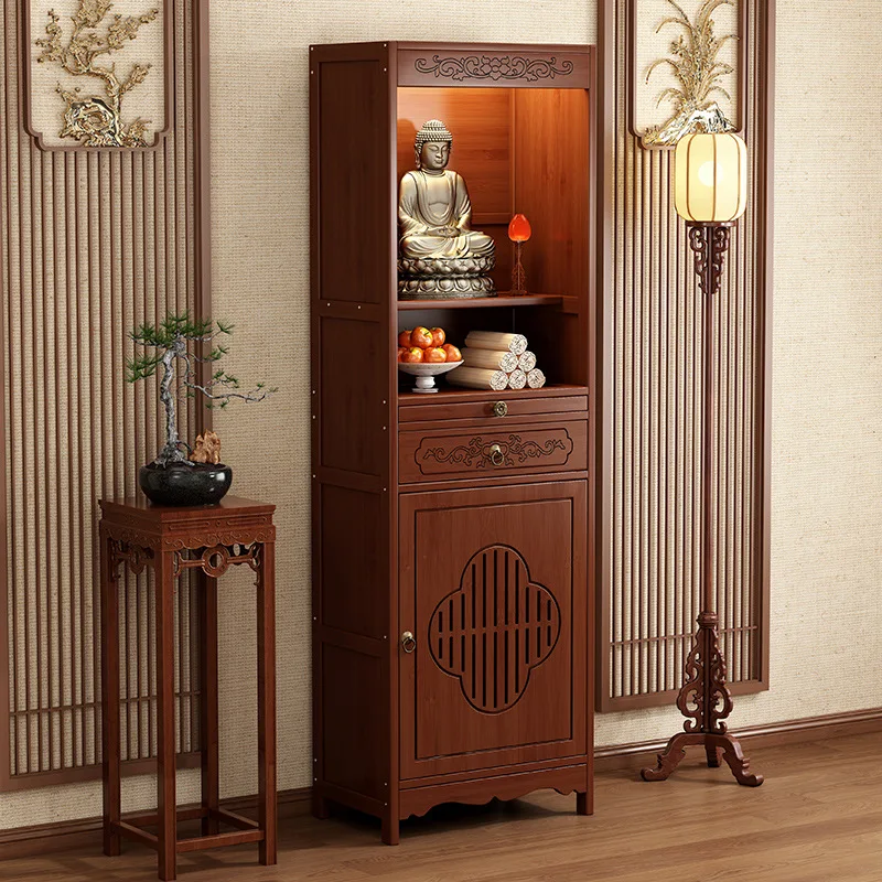 Buddhist niche new Chinese vertical cabinet God of Wealth offering table Shentai Guanyin Buddha statue offering table
