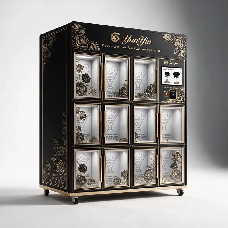 for Yunyin 24 Hour Flower Vending Machine 11 Slot Capacity Compressor Cooling Unmanned Operation Cashless Payment for