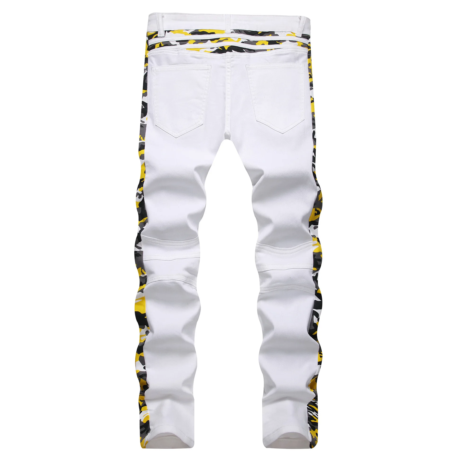 Autumn Winter 2022 White Camouflage Patchwork Jeans Mid-Waist Slim Stretch Hip Hop Pants Street Casual Wear