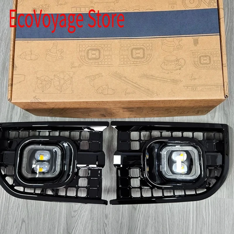 لاند روفر المدافع L663 2020-2024 90 110 130 LED مصباح الضباب النهار القيادة ضوء DRL غطاء الشواية