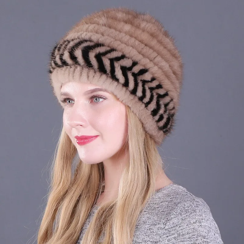 New women's fur knitted hat double-layer warm thickened lace decorated