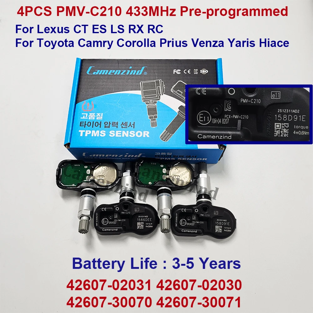 4 sensores de presión de neumáticos 433MHz PMV-C210 42607-02031 para Lexus CT ES LS RX Toyota Camry Corolla Hiace Prius Venza Yaris Hiace