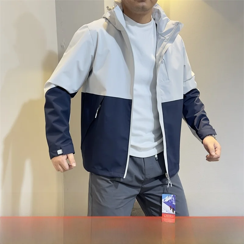 

Outdoor Profional Men's Windproof Waterproof High-End Function Jaet Hooded Splicing Coat Stand Fit Spring Autumn