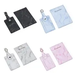 2Pcs/Set Leather Passport Cover Portable Universal Men Women Credit Card Holder Travel Luggage Tag Fashion Passport Holder