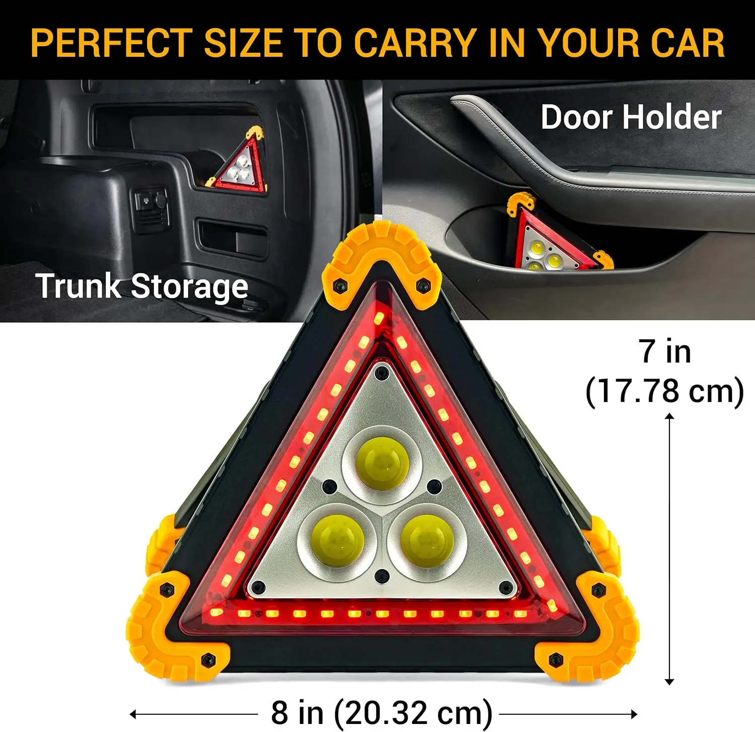 Emergency Warning Triangle - LED Light, Water-Resistant, Shockproof & Portable for Cars Safety Roadside Reflective Signs