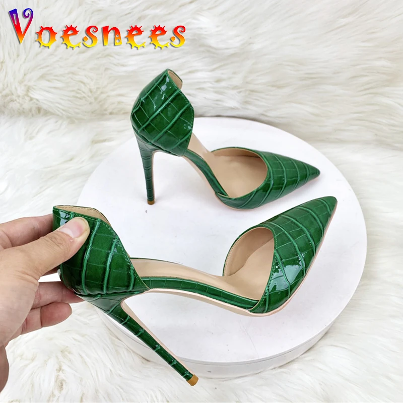 Ufficio chiuso punta a punta tacchi alti 12CM lato Sexy sandali estivi vuoti moda coccodrillo fantasia scarpe eleganti da donna verde