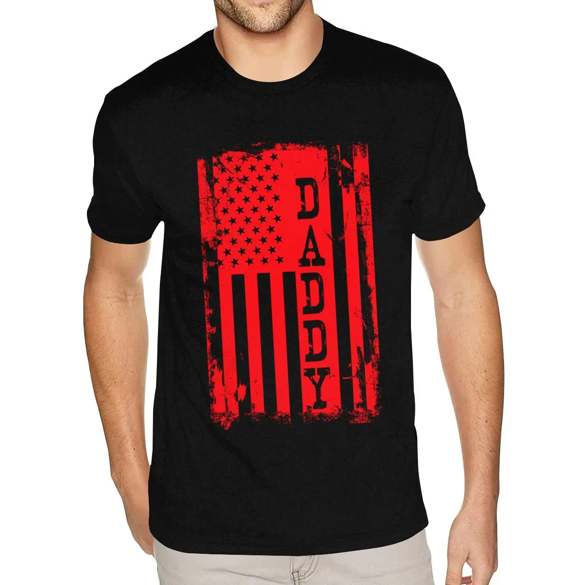 

Best American Flag, Dad, Daddy Tees Shirts Men Custom Printed Short Sleeved Pure Cotton Black Crew Tee Shirts