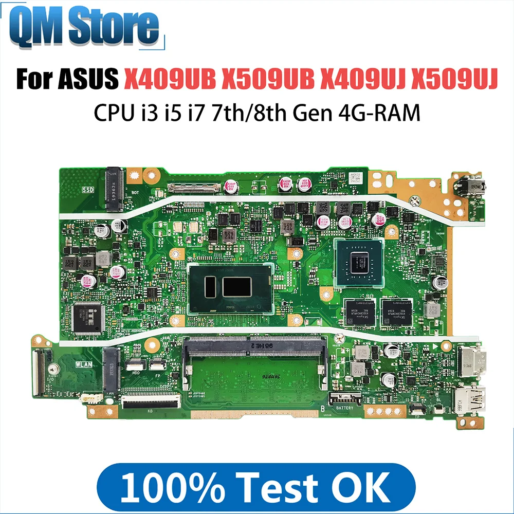 X409UB Mainboard For ASUS X509UB X409UJ X509UJ A409U A509U F409U F509U Laptop Motherboard CPU i3 i5 i7 7th 8th Gen 4G RAM