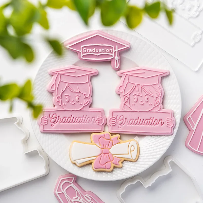 Student Graduation Season Cookie Embosser Mold Graduation Cap Gown Fondant Biscuit Stamps Boy and Girl Icing Sugar Biscuits Tool