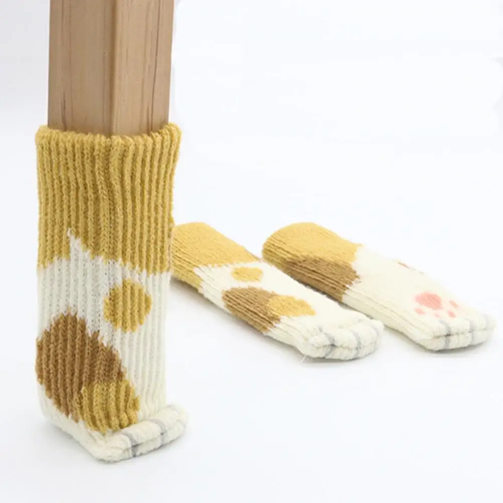 Thickened Foot Cover Cat Paw Chair Leg Cover Knitting Furniture Feet Protectors for Hardwood Floors Non-slip Noise Reduction