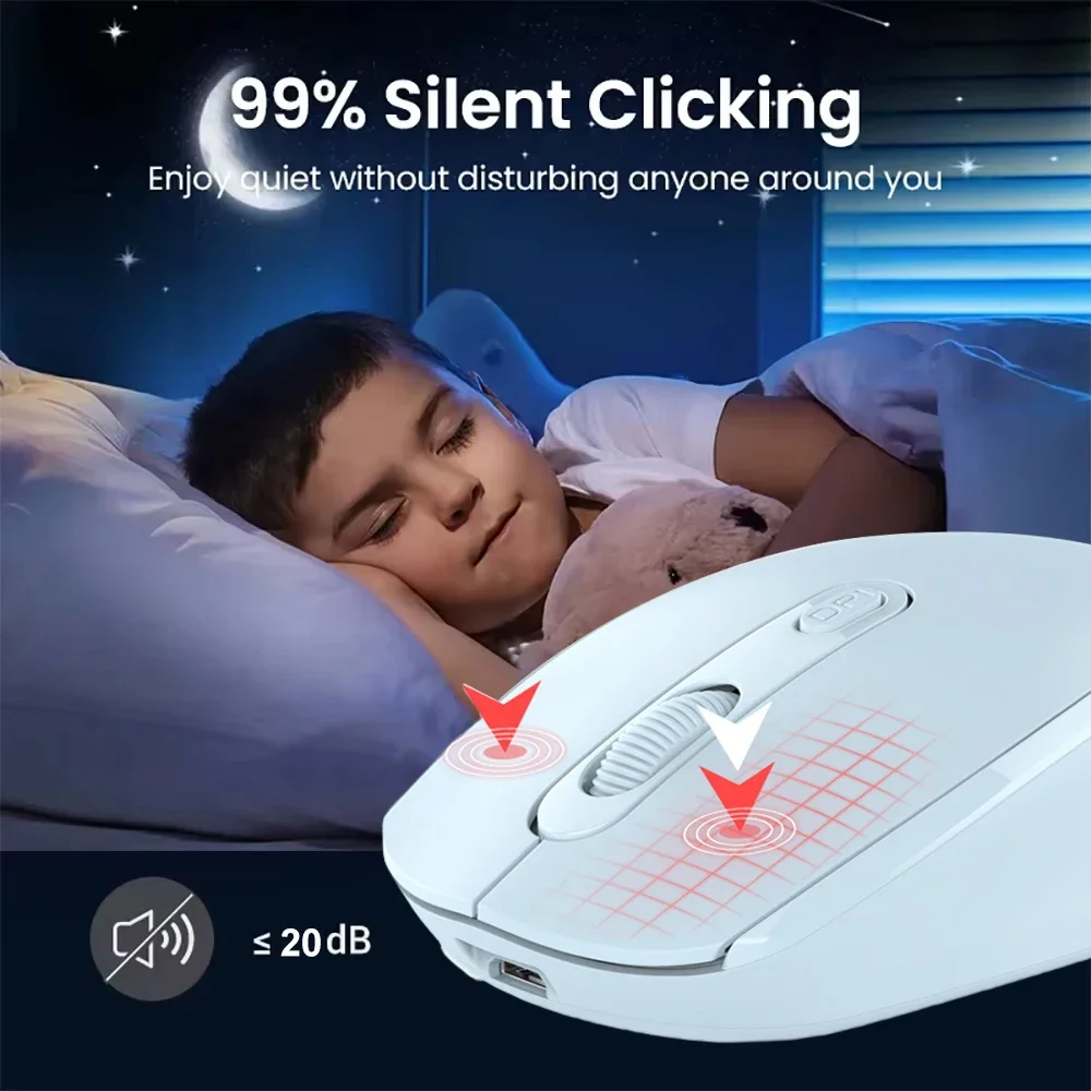 Мышь Bluetooth 5,1 2,4G Беспроводная мышь Двухрежимная перезаряжаемая мышь Игровая мышь 1600 точек на дюйм Бесшумные мыши для Macbook Tablet Laptop