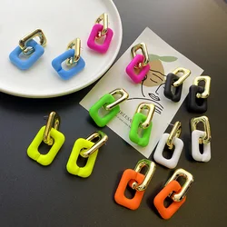 FishSheep Simple Acrylic Link Chain Drop Earrings Neon Color Geometry Circle Dangle Earrings for Women 2025 y2k Cheap Jewelry