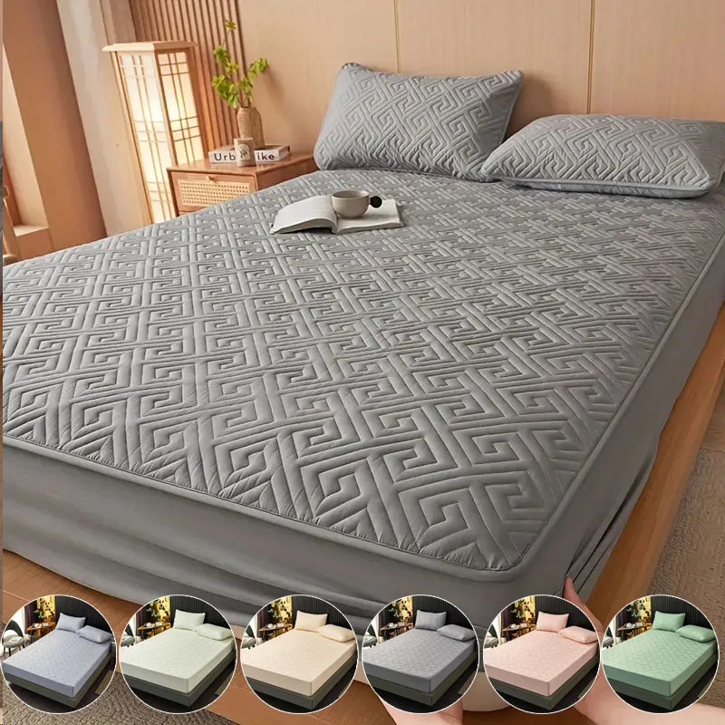 

1pc Solid Color High-Quality Polyester Fabric Quilted Breathable Fitted Bed Sheet Bedding Suitable for All Seasons for Bedroom