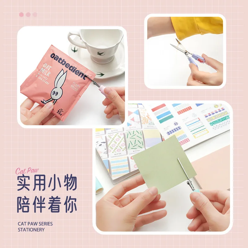 Cute Cat's Paw Scissors Creative Pen-shaped Handbook Tool Student Portable Paper-cut Stationery Knife