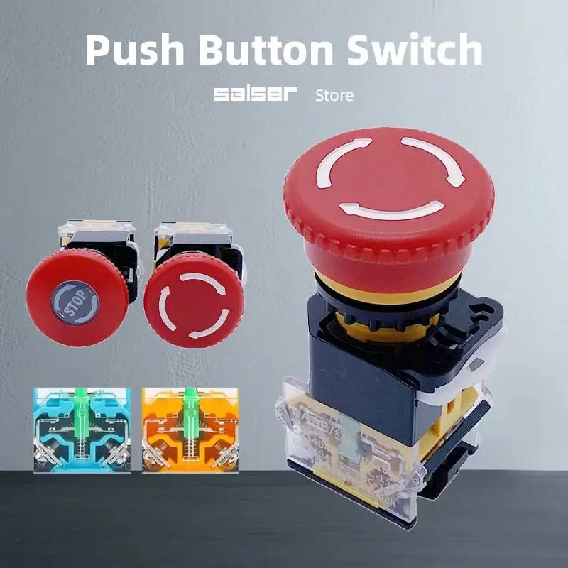 

LA38-11ZS Emergency Stop 22mm Mount 10A 380V Self-Locking Power Control Mushroom Push Button Switch 1NO 1NC