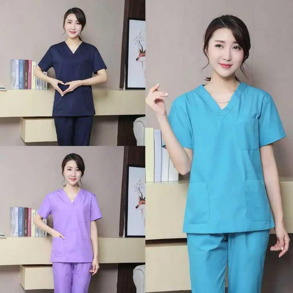 Premium Cotton Scrub Suits Unisex Short Sleeve Medical Uniforms Dental Hospital Beauty Salon Professional Work Outfit
