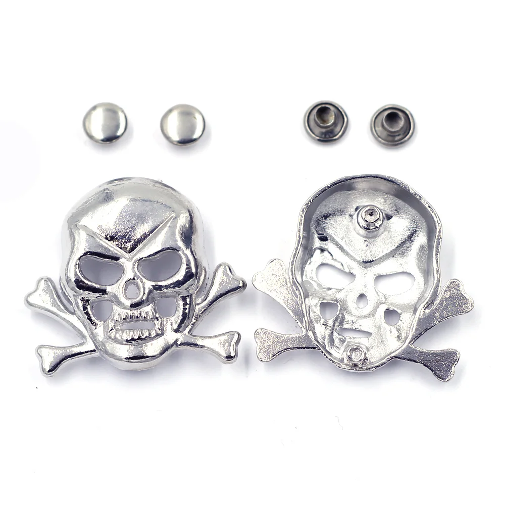 

30Sets Silver Tone Punk Skull Head Skeleton Garment Rivets Spike Studs Spots Bag Belt Making 29x33mm 7x4mm