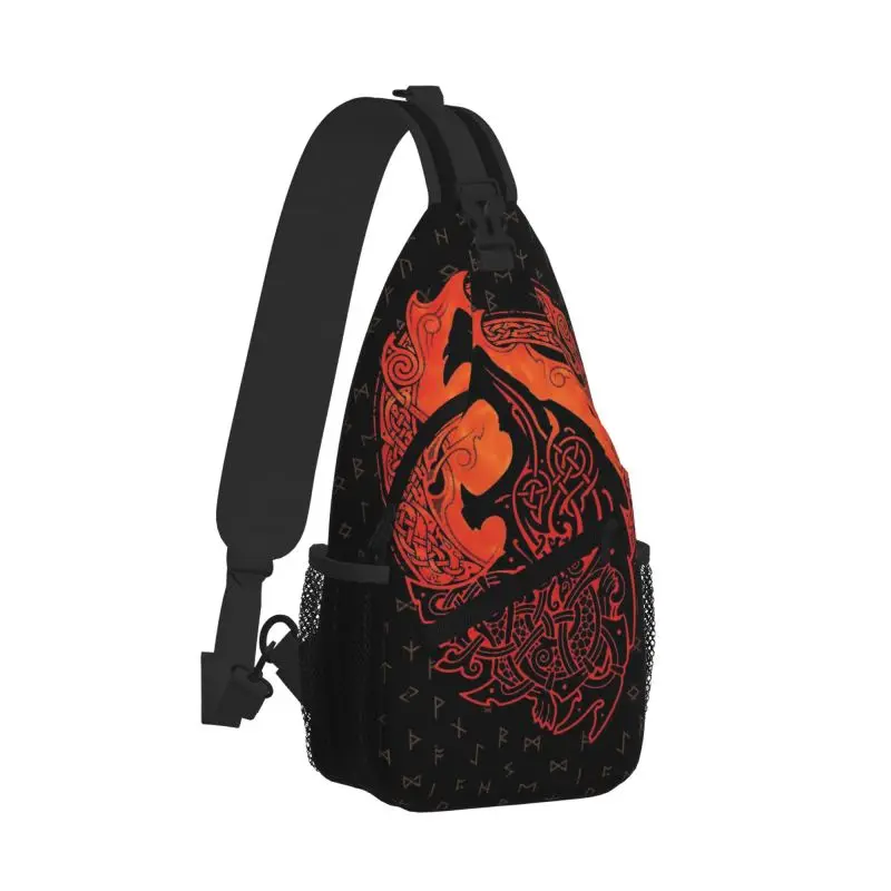 Norse Viking Berserker Wolf Knotwork Sling Chest Bag Lightweight Shoulder Bag Crossbody Backpack for Travel Hiking Daypack