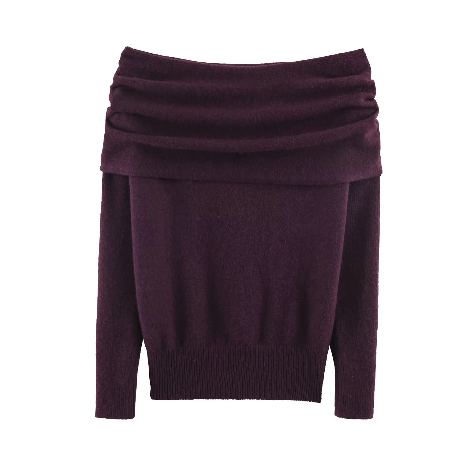 One shoulder off shoulder knitted sweater with women's pleated design slim fit sweater gentle style long sleeved inner top