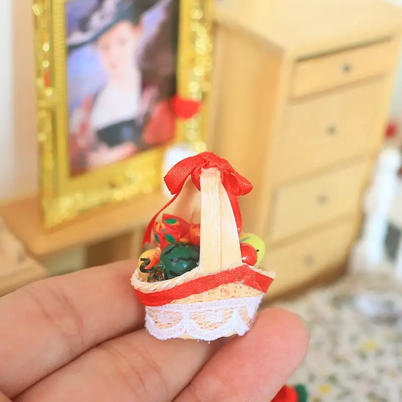 

[JN] 1/12 Dollhouse Simulation Fruits Basket Model Mini Scene Decoration Kitchen House Ornament Dollhouse Accessory Toy