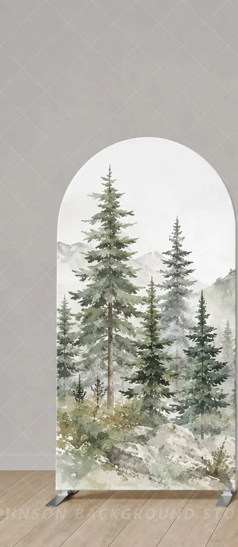 Mountain Forest Adventure Arch Backdrop Cover Set Pine Trees Watercolor Outdoor Camping Birthday Baby Shower Background