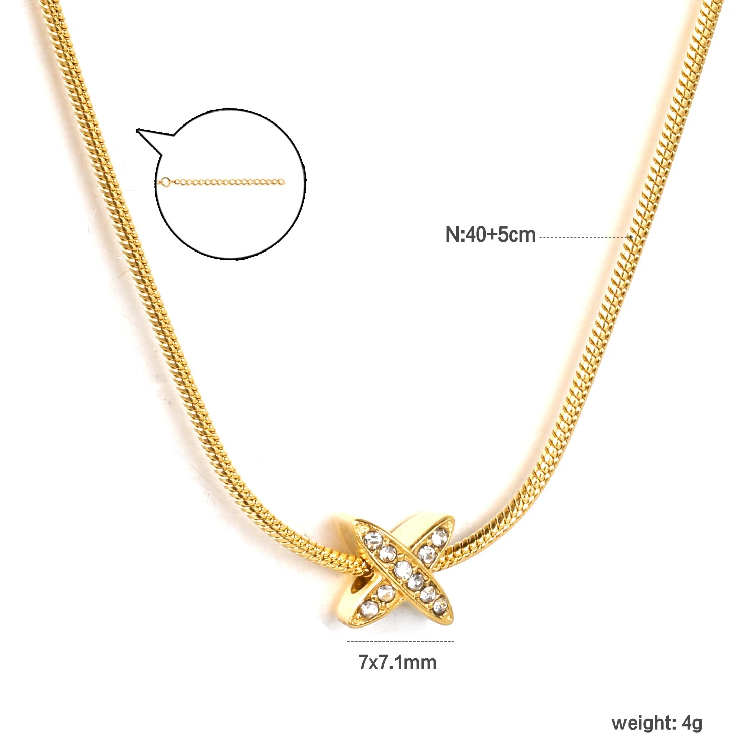 Woman/Girls Simple Stainless Steel X Shape Pendant Necklace Elegant Ladies Party Beaded Clavicle Choker Necklaces