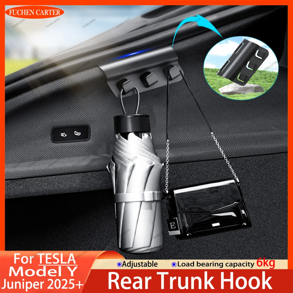 For Tesla Model Y YL Juniper Rear Trunk Hook Seat Button Cargo Grocery Shopping Bag Holder Umbrella Hanger Storage Accessories