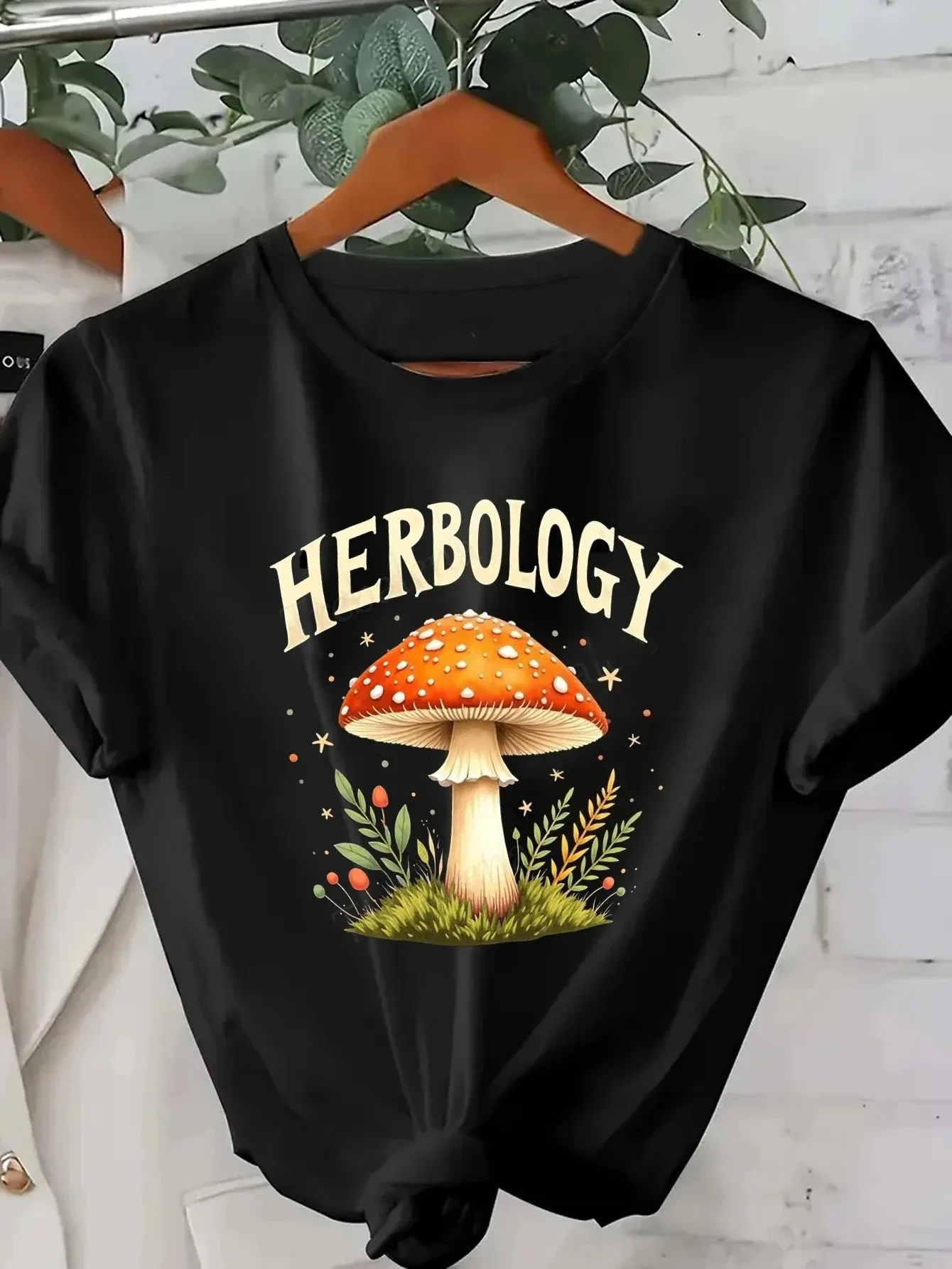 Comfortable Women's T-shirt  Grow Under Autumn Skies - Black  Leaves Graphic Tee