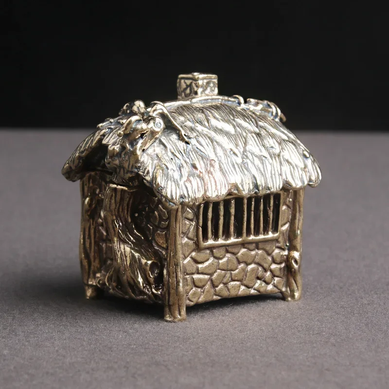 Retro Brass House Figurines Incense Holder Burner Desk Ornaments Thatched Cottage Home Decor Crafts Decoration Accessories