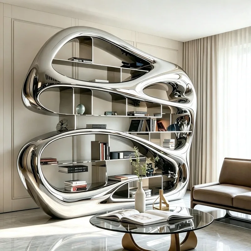 Light Luxury FRP Electroplating Bookshelf Creative Library Model Room Hotel