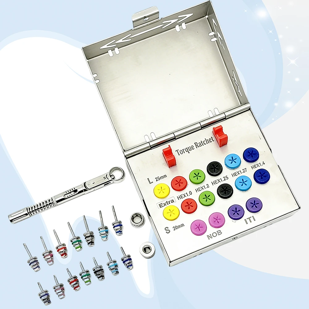 

Универсальный набор динамометрических отверток-ключей для имплантатов с трещоткой для протезирования и установки абатментов