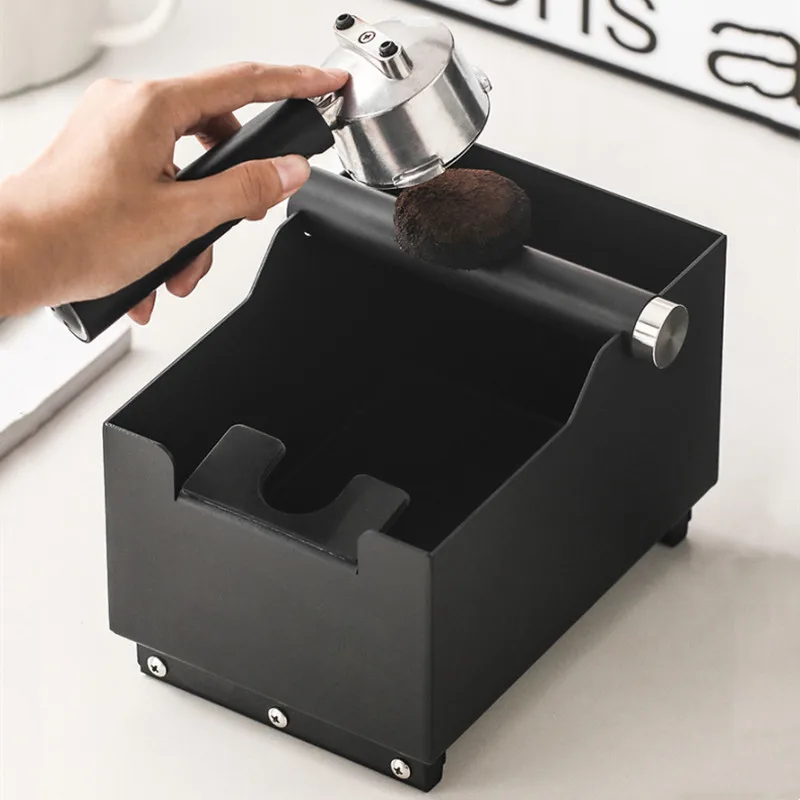 2 IN 1 Coffee Knock Box Large Coffee Grounds Knock Box Stainless Steel Powder Tamping Station Base Container for Coffee Shops