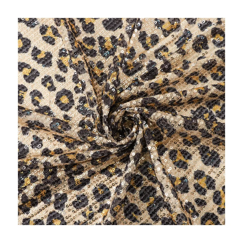 

Sequined Leopard Print Embroidered Fabric Women's Dress Handbag Hollow Mesh Handmade DIY Sewing Cloth