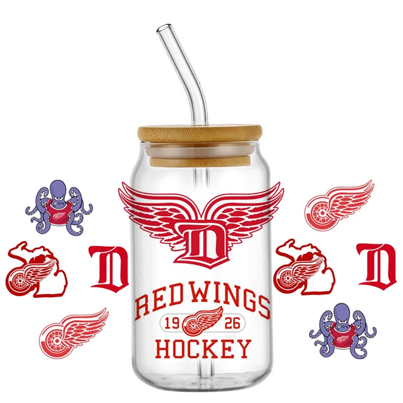 Hockey Team Logo Style UV DTF Cup Wrap Waterproof Cold Transfer Sticker for 16oz Libbey Glass Can DIY Fan Gift Decor