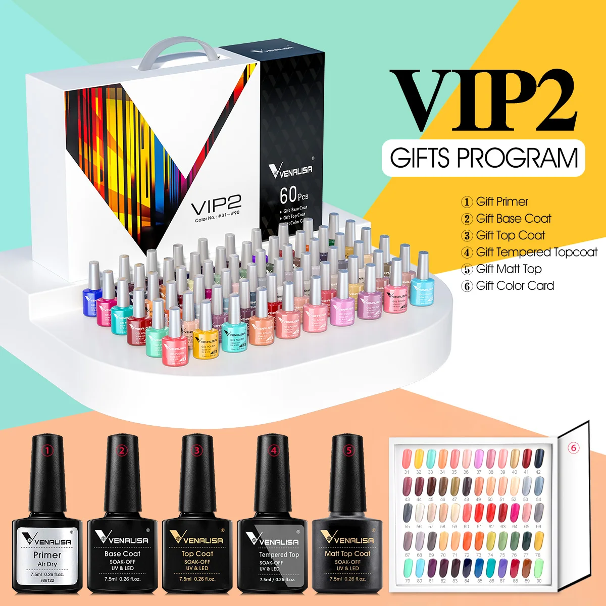 VIP2 Kit Venalisa Gel Nail Polish Set Enamel Vernish Color Gel Polish Fast Shipment Cheaper Price Whole Set Nail Gel Learner Kit